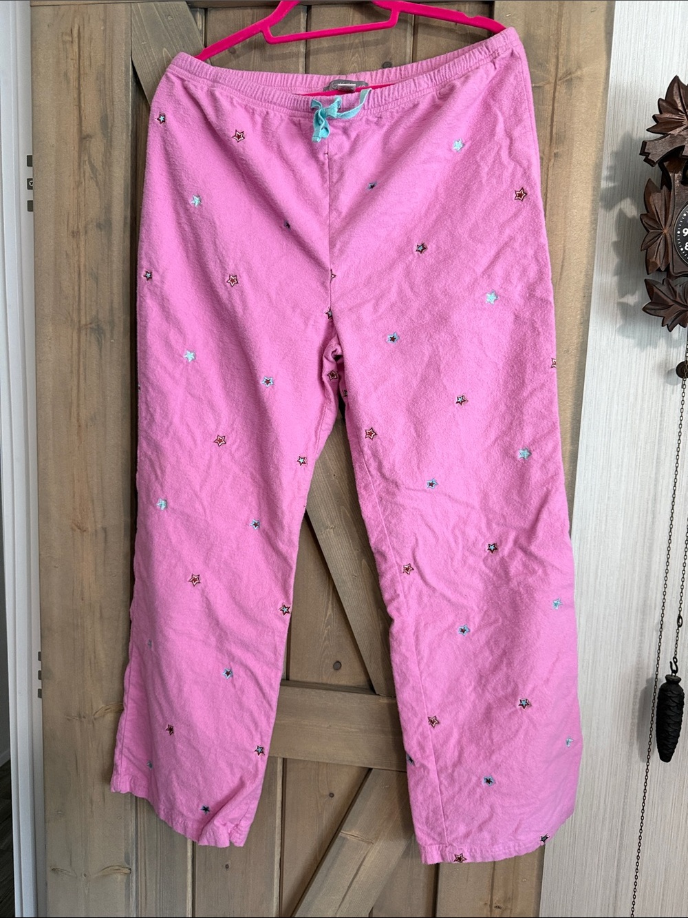 Cozy Pink Star Embroidered Pajama Pants